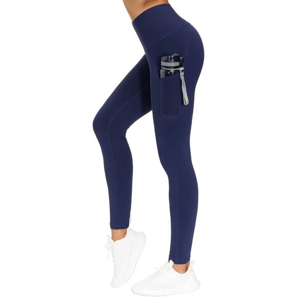 🆕Women Blue Thick High Waist Yoga Pants with Pocket Tummy Control Leggings - Picture 5 of 6